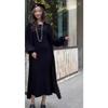2026 Autumn European & American Solid Color Slim Knit Sweater Over-the-Knee Long Dress Set for Women