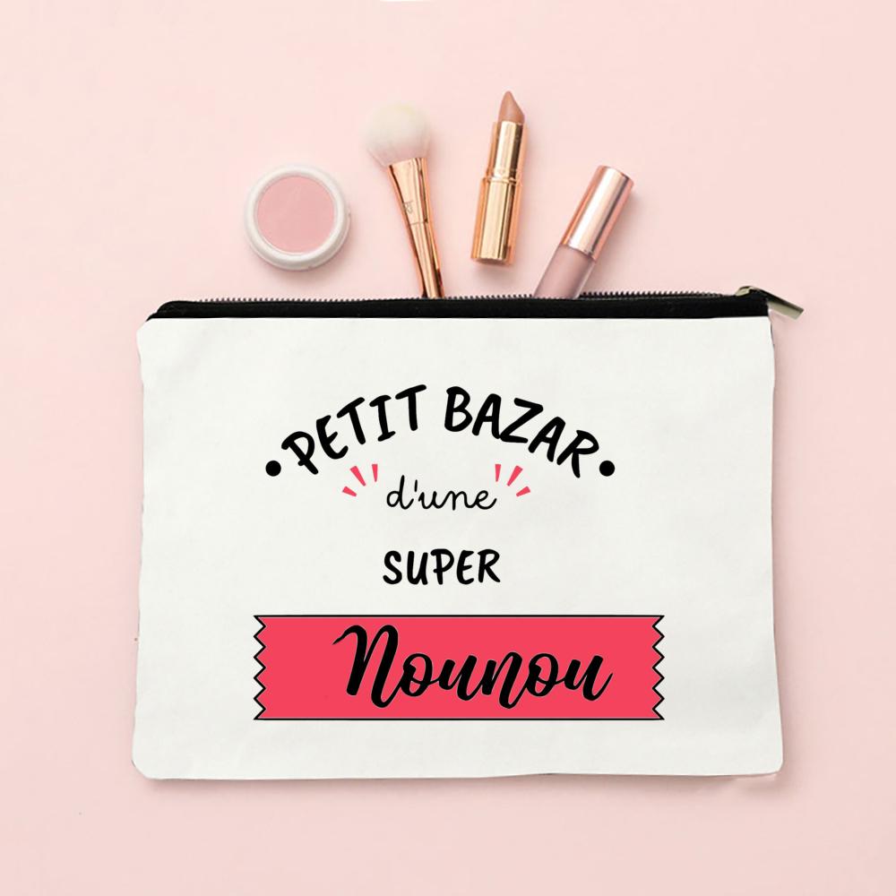 Merci Nounou Print Cosmetic Bag Women Neceser Makeup Bags Canvas Zipper Pouch Travel Toiletries Organizer Thanks Gift for Nounou
