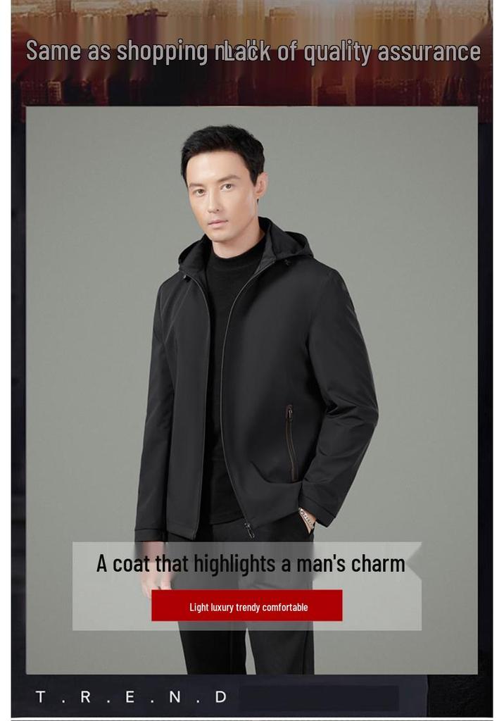 Men's Autumn 2025 Detachable Hood Business Casual Windbreaker Jacket