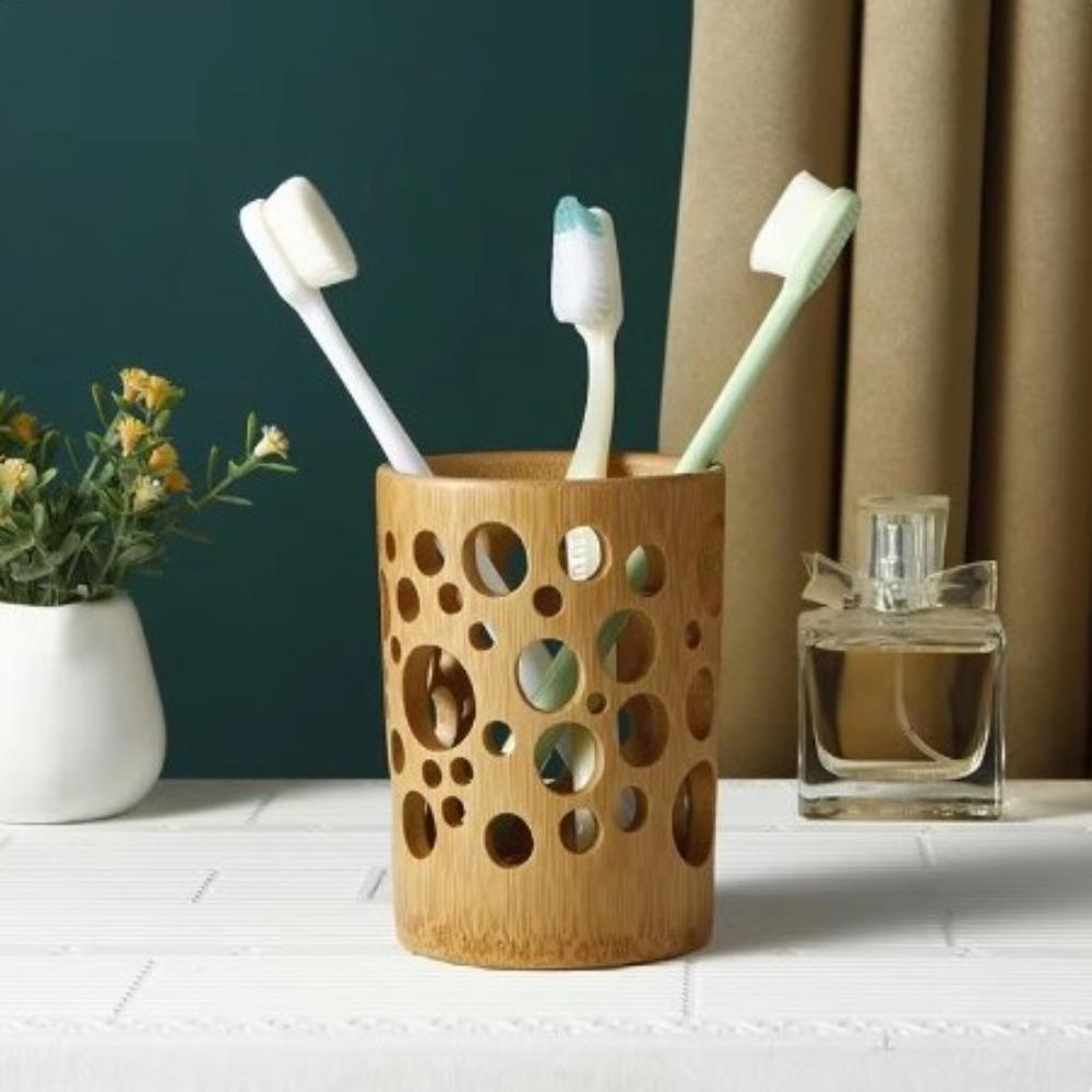 Drainage Bamboo Toothbrush Holder Quick Drying Toothpaste Storage Case Pencil Holder Stationery