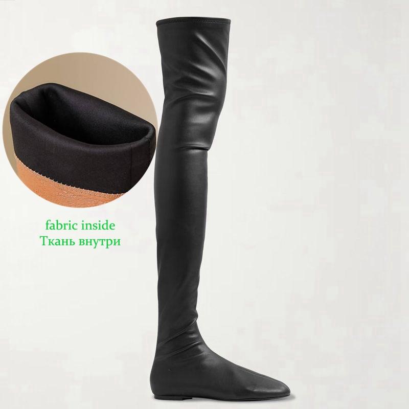 Krazing Pot Mikrofaser Herbst Winter Schuhe Niedrige Absätze Große Größen 45 Größe 44 Größe 46 Damen Warm Halten Stretch Over-the-Knee Stiefel 40 black