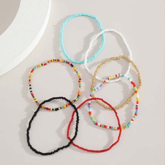 7Pcs Bohemian Women Anklet Round Beads Handmade Barefoot Ankles Bracelets Jewelry for Beach