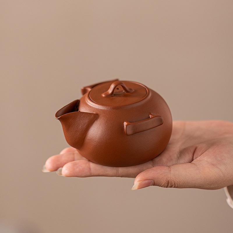 95cc Red Clay Zisha Teapot with Small Hand-Grip for Solo Tea Brewing