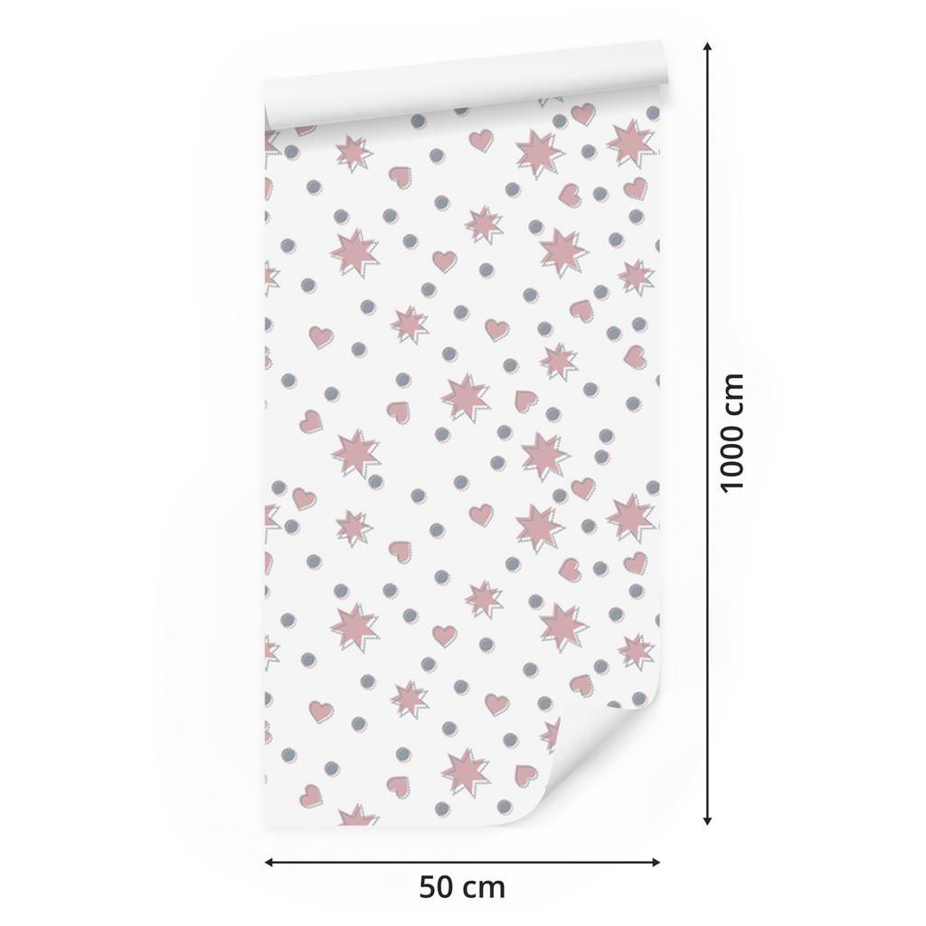 Stars, Hearts and Circles Wallpaper for Living Room and Bedroom 50x1000