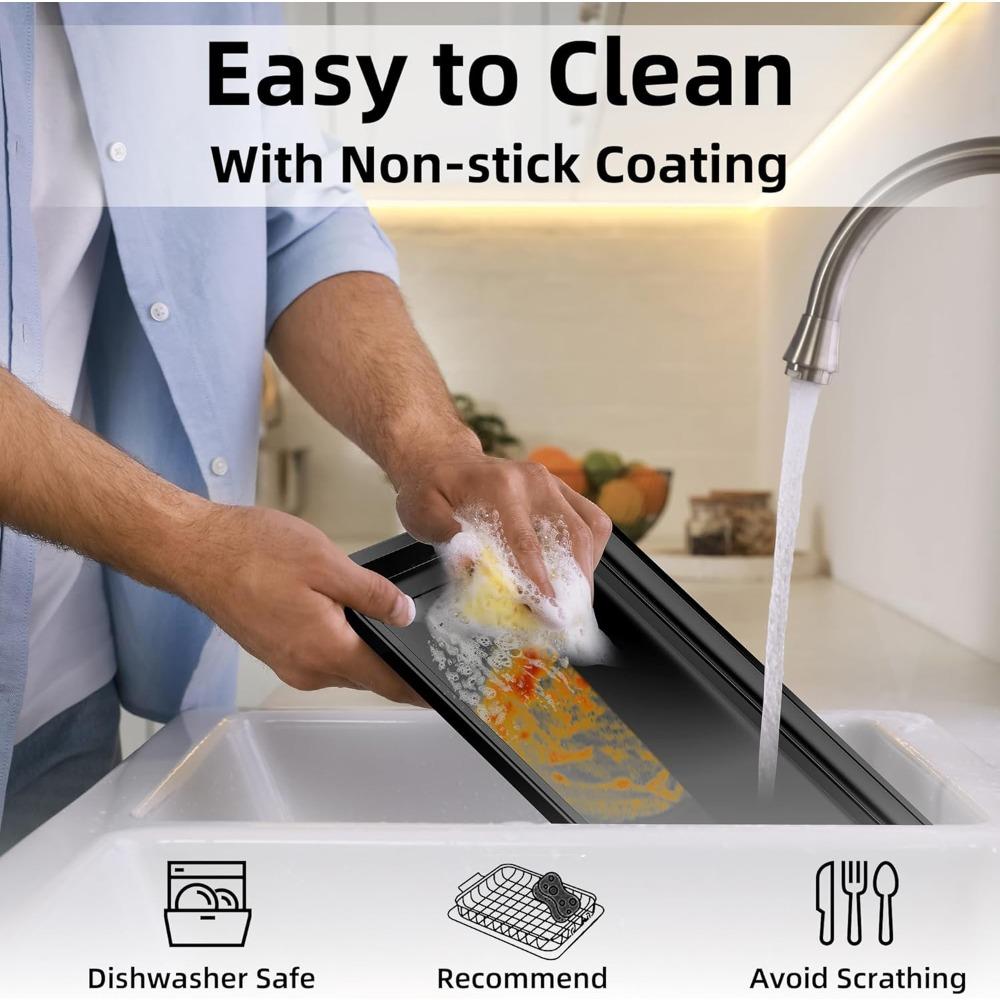 1Set of Stainless Steel Black Baking Pan Frying Pan Non-stick French Fry Basket BakingTray Baking NetEaseCleaning KitchenGadgets