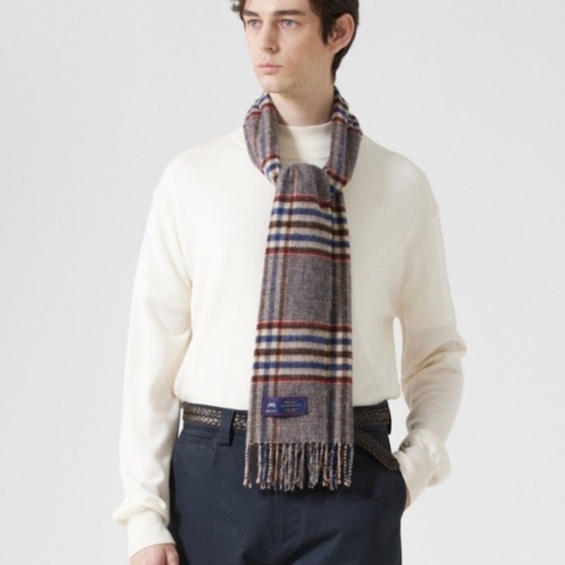 ABRAHAM MOON Merino Wool Muffler 25cm - Harrison Red Brown