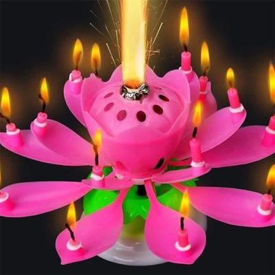 Geburtstagskerze - CA01791 - Lotusblume - Rosa - Kuchendekoration - Musik