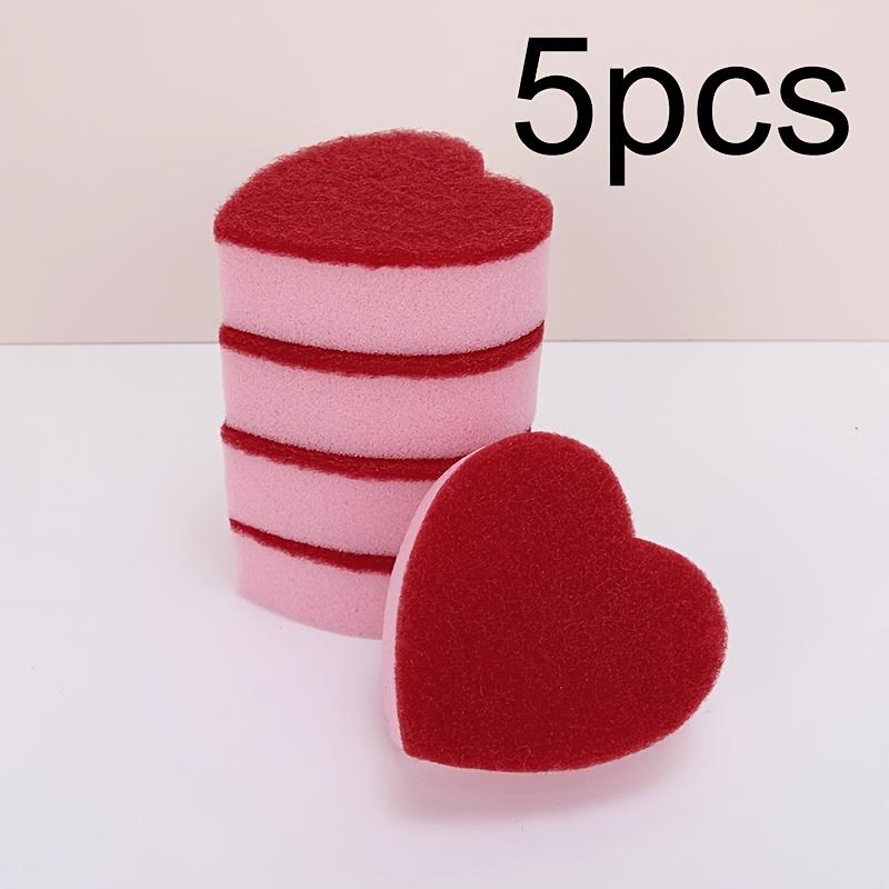 

5pcs Heart-Shaped Sponge Scrubbers, Double-Sided Cleaning Sponges, Valentine s Day Household Stain Remover Tools