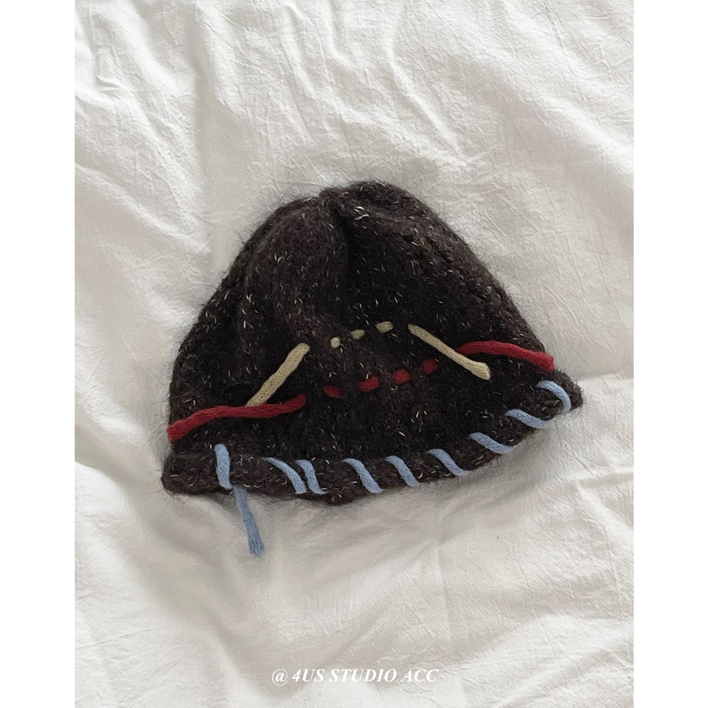 

Niche Design Contrasting Stitching Woolen Hat for Women in Autumn and Winter Hand-knitted Melon Skin Hat Showing Face Small Knitted Cold Hat Trendy M（55-59cm）