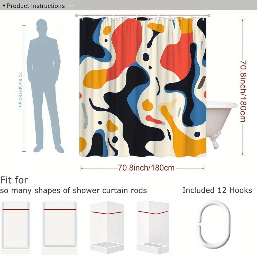 Abstract Art Shower Curtain 1Pc Bold Red, Blue & Orange Fluid Shapes On Cream, Modern Vibrant Design For Artistic Bathroom Decor