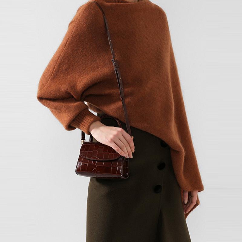 By Far Mini Series Vintage Crocodile Pattern Flap Leather Shoulder Crossbody Tote Bag Women bags Brown 18FWMINANEDSMA