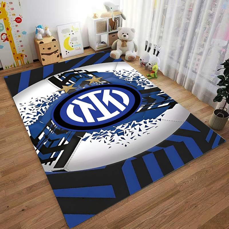 Blue and Black Inter Milan Logo Carpet with Stars Design Suitable for Use As an Anti-slip for Living Room Bedroom Sofas