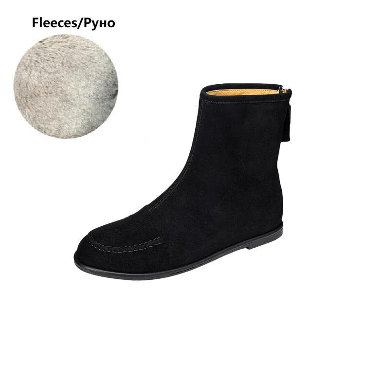 Fashion 2025 NEW Autumn Women Boots Sheep Suede Leather Women Shoes Round Toe Low Heel Shoes Slip-on Chelsea Boots Zipper Short Boots