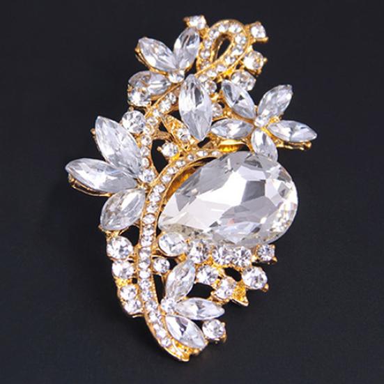 Waterdrop Flower Brosje Pin Rhinestone Crystal Brosjer Bukett Bryllupssmykker