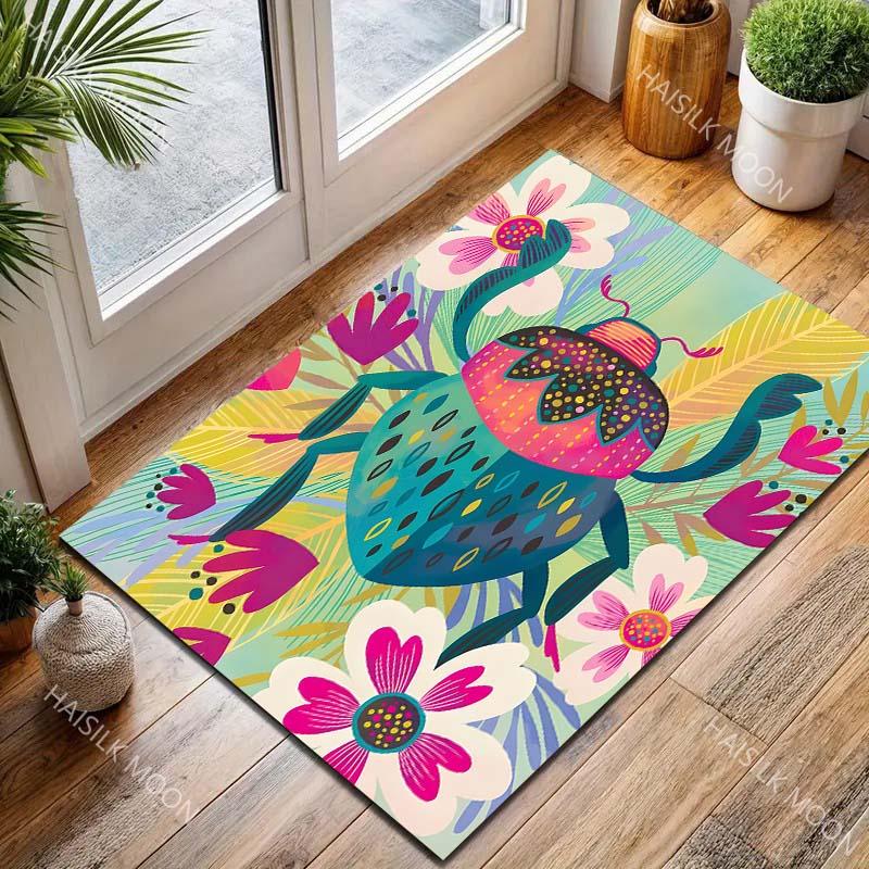 Multiple sizes Colorful Floral Beetle Rug Pattern Carpet for Living Room Bedroom Sofa Home Decor Non-slip Floor Mat Luxury Gift