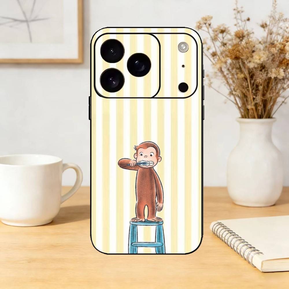 Mokey C-Curious G-Georges Phone Case For iPhone 17,16,15,14,13,12,11 Plus,Pro,Max,Mini Silicone black Soft Cover