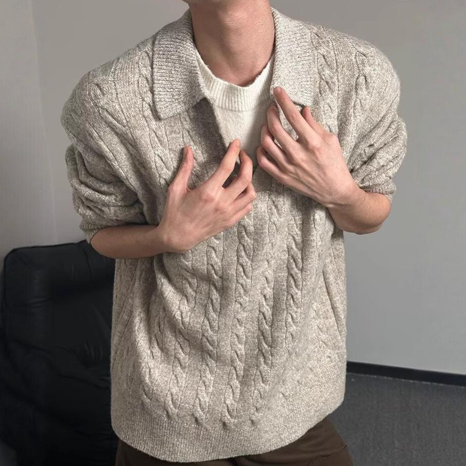 Herren Maillard-Farbe Zweiteiliger Strickpullover - High-End Herbst/Winter Revers-Pullover