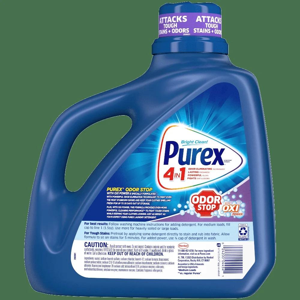 Liquid Laundry Detergent Odor Stop Oxi 128oz 85 Loads Stain Removal Long Lasting Freshness Compatible with HE Washers