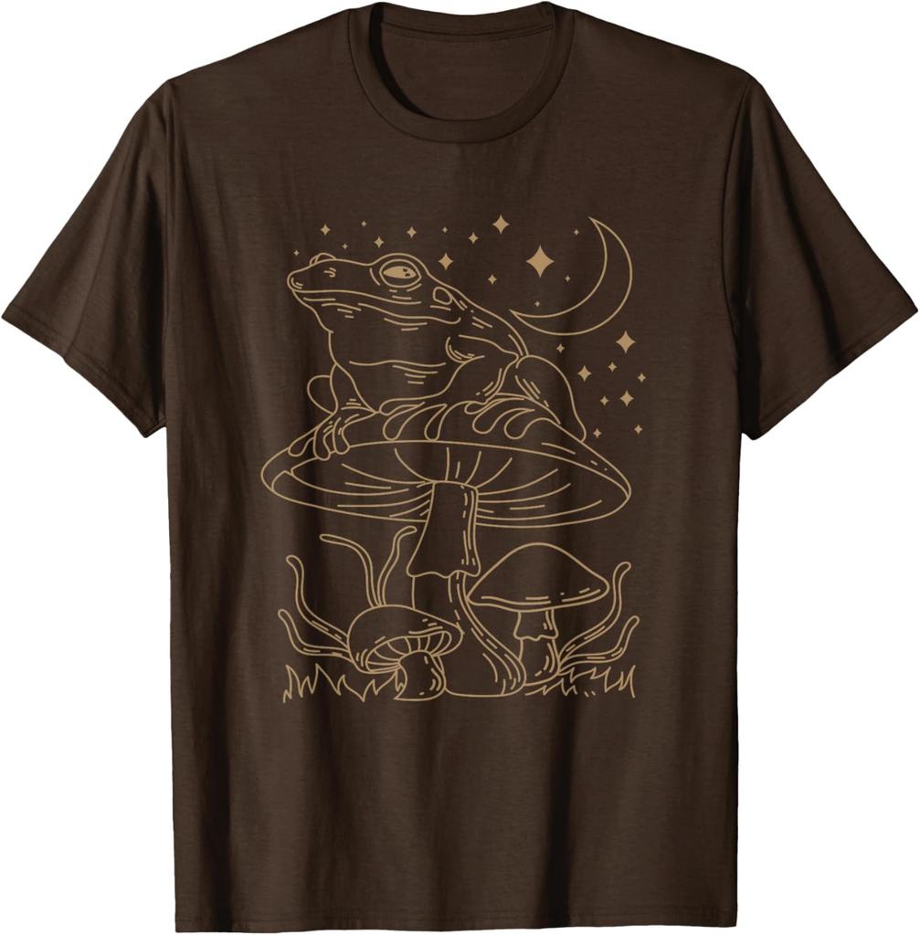 Celestial Frog On Mushroom Graphic Tee Cottagecore Aesthetic Casual T-Shirt