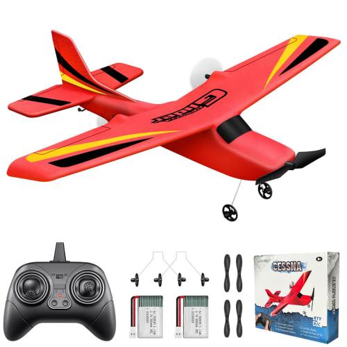 HAWK'S WORK 2-Channel RC Airplane, Ready To Fly, 2.4GHz Remote Control Plane, Easy To Fly RC Glider for Kids & Beginners (Red)