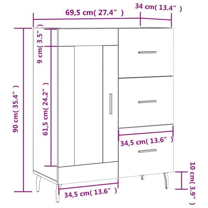 VidaXL Buffet Blanc brillant 69,5x34x90 cm Bois d'ingénierie 828062