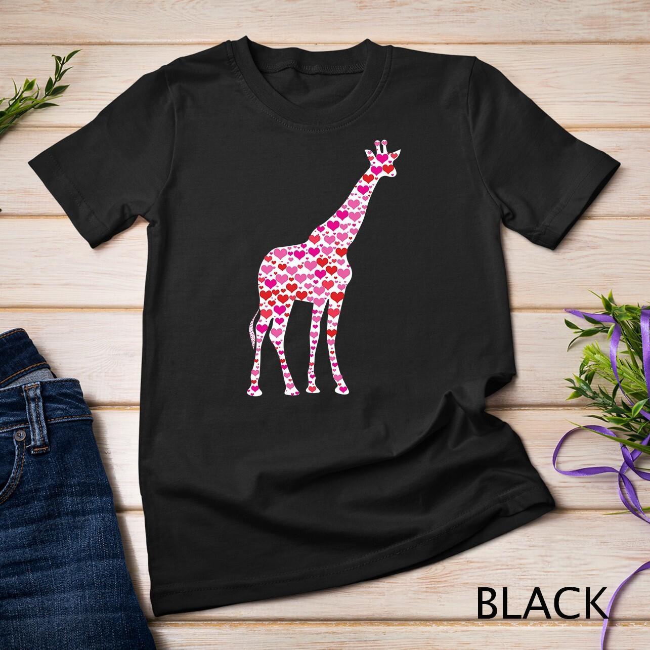 Cute Hearts Giraffe Funny Animals Lover Valentines Day Unisex T-Shirt Mens Womens Tees Top M