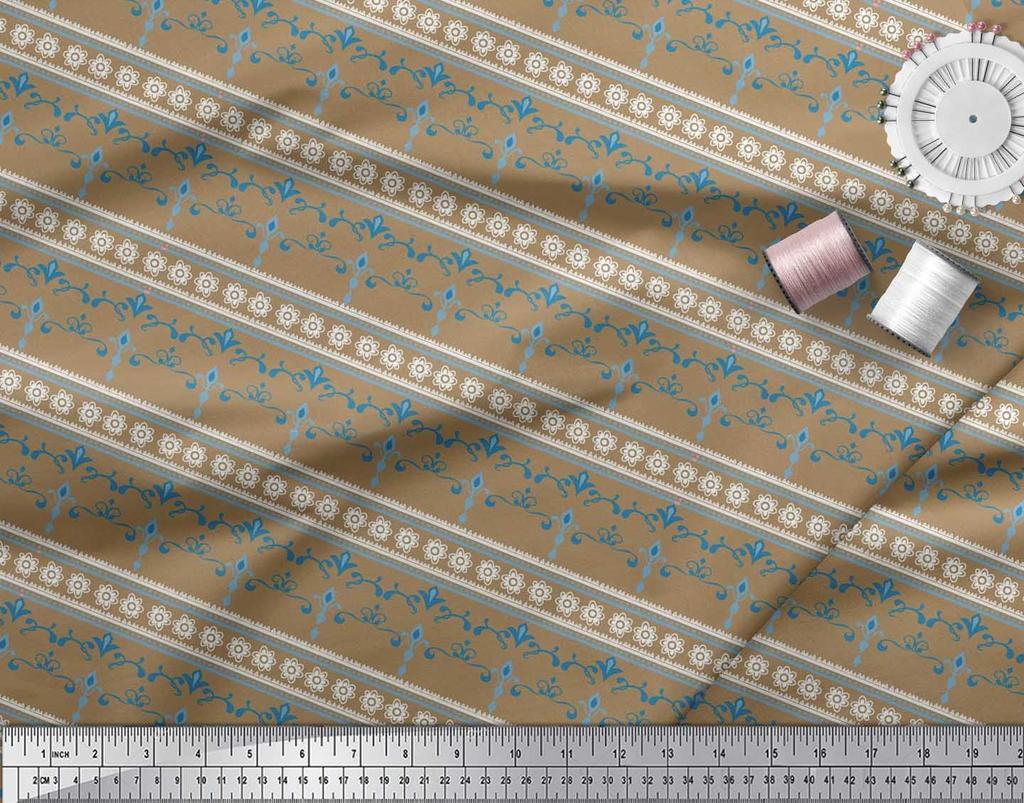 Soimoi Japan Crepe Satin Fabric Stripe,Floral & Filigree Damask Decor Fabric Printed Metre 42 Inch