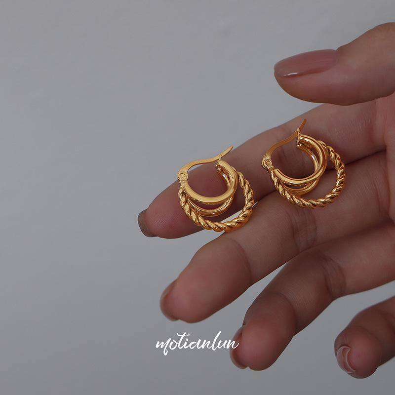 Bohemian Geometric Triple Layer Non-fading Twisted Women's Titanium Steel Earrings