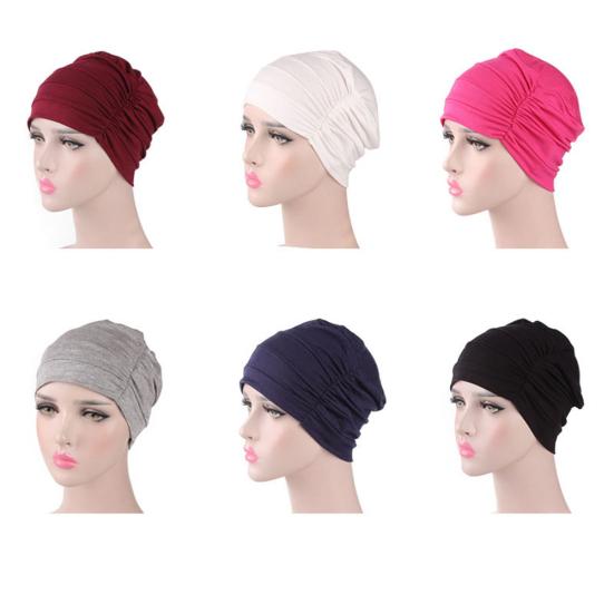 Solid Color Men Women Pleated Cotton Beanie Cap Hair Loss Sleeping Chemo Hat
