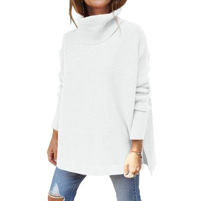 High Neck Women's Solid Color Knitted Sweater Fashionable Pullover Lantern Loose Long Sleeved Casual Sweater