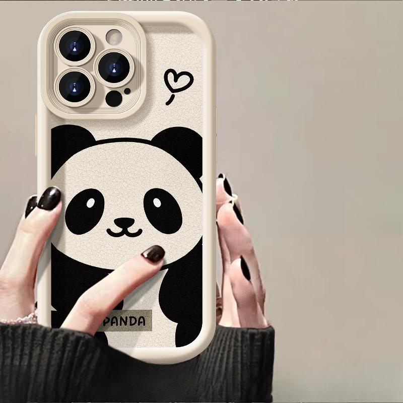 Applicable To Apple 15promax Mobile Phone Case IPhone 13/14 Cute Plush Panda Doll 11/12 Lambskin