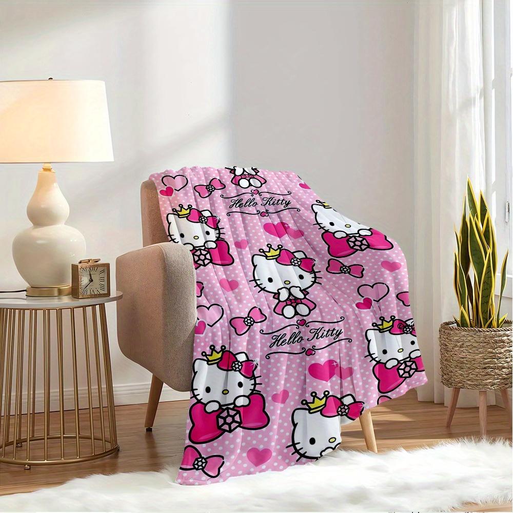 1pc Hello Kitty Spring Floral Pattern Flannel Blanket - Seasonal Home Decor, Comfortable and Machine Washable, Suitable for All Ages, Ideal