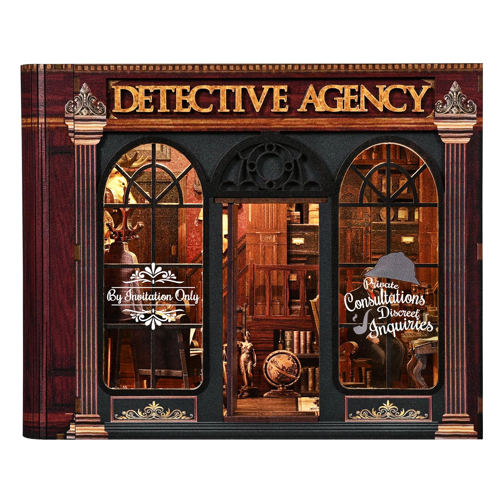2026 New Luxury Wood Mystery Detective Agency Book Nook with LED Light Bookshelf Insert Decoration Creative Adult Toy Gift 33X20X6