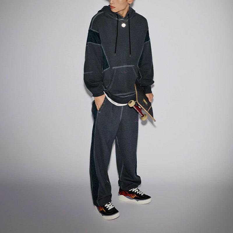 Li Ning Skateboard Series Color Block Loose Pullover Hoodie Unisex Hoodies Black AWDT221-1