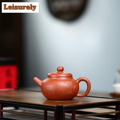 130 ml traditionelle Yixing-Teekanne aus lila Ton, handgefertigt, Bambustopf, Roherz, Dahongpao-Schlamm-Teekessel, Zisha-Teeservice, Dekoration