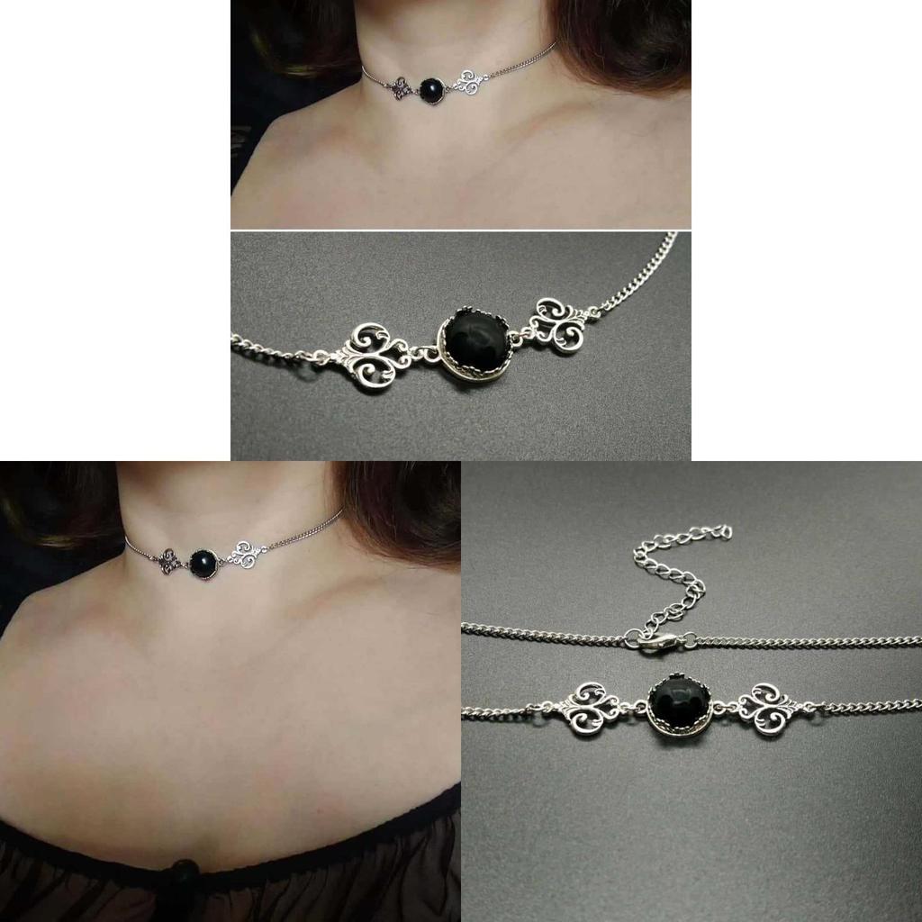 Gothic Obsidian Necklace With Geometric Pendant For Women Summer 2025 Fashion Accessory