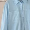 ZANZEA Women Casual Turn Down Collar Solid Color Long Sleeve Button Blouse