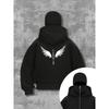 New Arrival Men's Dark Style Double Cap Sweatshirt, Unisex Print Zip-Up Hoodie, Trendy Streetwear Jacket