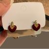 Wine Red Heart Stud Earrings for Women Sweet Lovely Small Earrings Colored Glaze Female Party Ear Decor femme orecchini