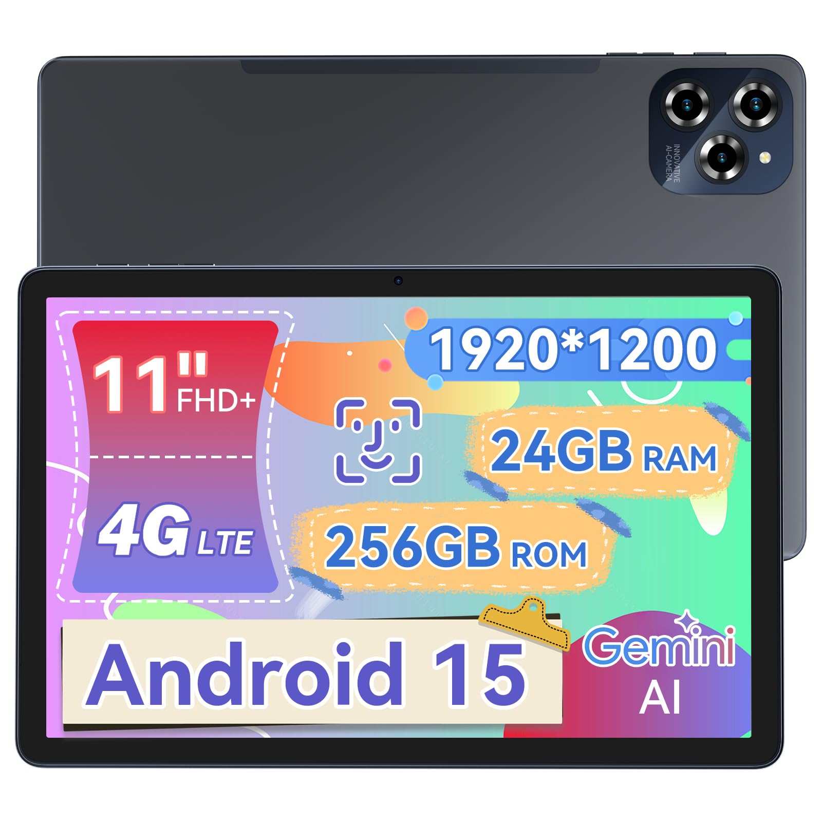 

Новий AI Tabwee W90 Планшет Android 15 з FHD IPS Великим 1920x1200 Widevine Розпізнавання обличчя T615 PD18W Швидкий 4G 11-дюймовий Планшет 24 ГБ+256 ГБ+2 ТБ Розширення, Екран, сірий колір