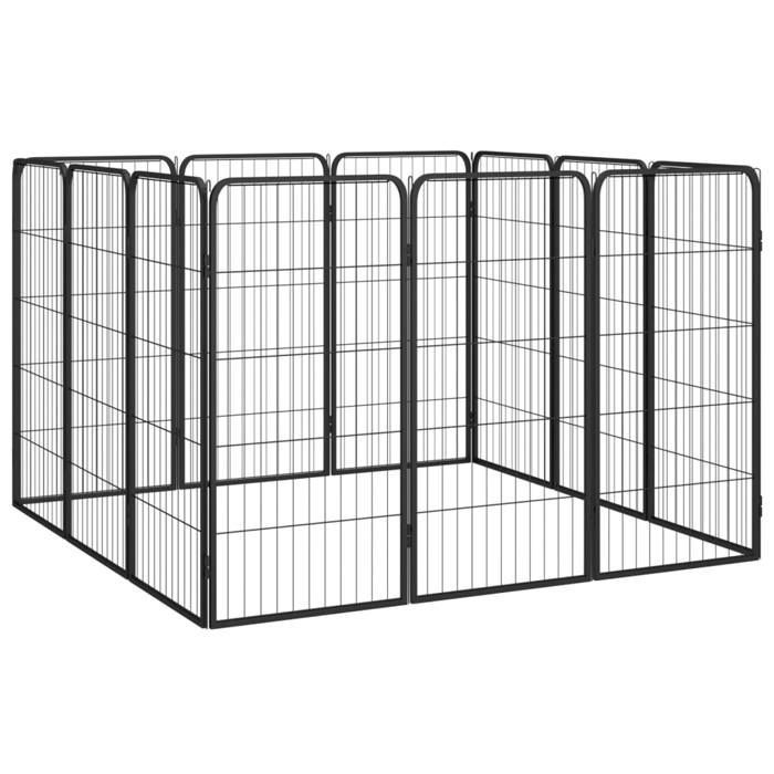 VidaXL Dog Playpen 12 Panels Black 50x100cm Powder-Coated Steel Enclosure 3115959