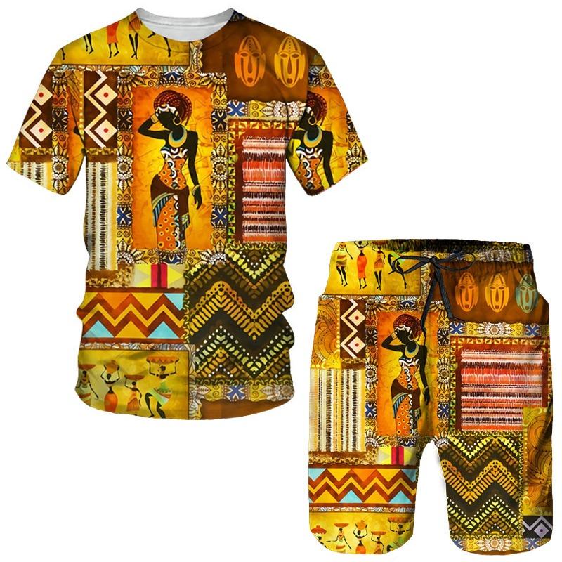 Africké dívky 3D potisk etnický styl dětské soupravy módní trička plážové šortky trička topy vintage chlapci dívky sportovní oblečení obleky