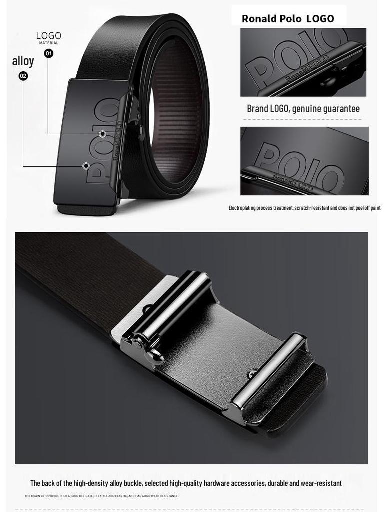 Platinumstone Men's Genuine Leather Belt - Automatic Buckle, Business Casual, in Stock.