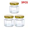 3pcs Mini Hexagonal Glass Jars with Gold Screw Lids Leak-proof Reusable Multi-purpose for Honey Jam Spice Storage