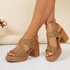Women's Platform Block Heel Sandals Summer Open Toe Ankle Strap Hollow Out Casual High Heel Shoes Women