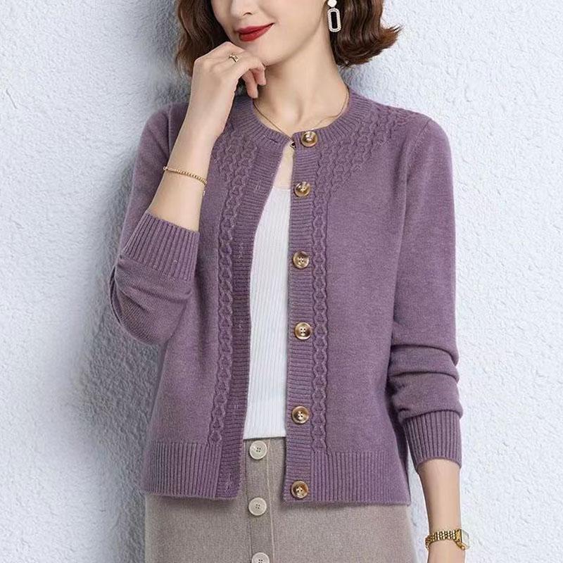 Nuovo Cardigan a Maglia Autunno 2023 Colore Solido Semplice Scollo Rotondo Bottoni a Pannello Cardigan Temperamento Pendolare Maglione Largo da Donna