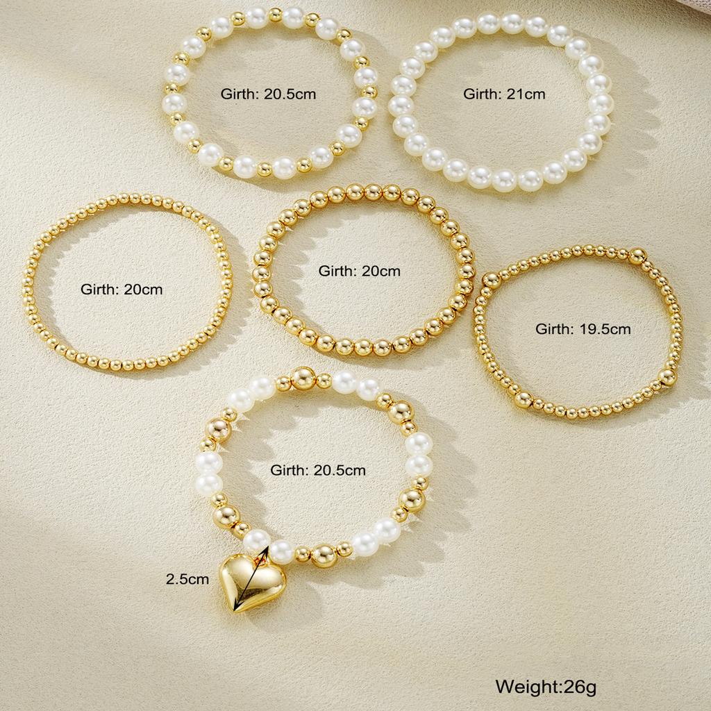 6Pcs/Set Chic Heart Imitation Pearl Beads Bracelets for Women Vintage Exquisite Gold White Color Bracelets Fashion Jewelry Gifts
