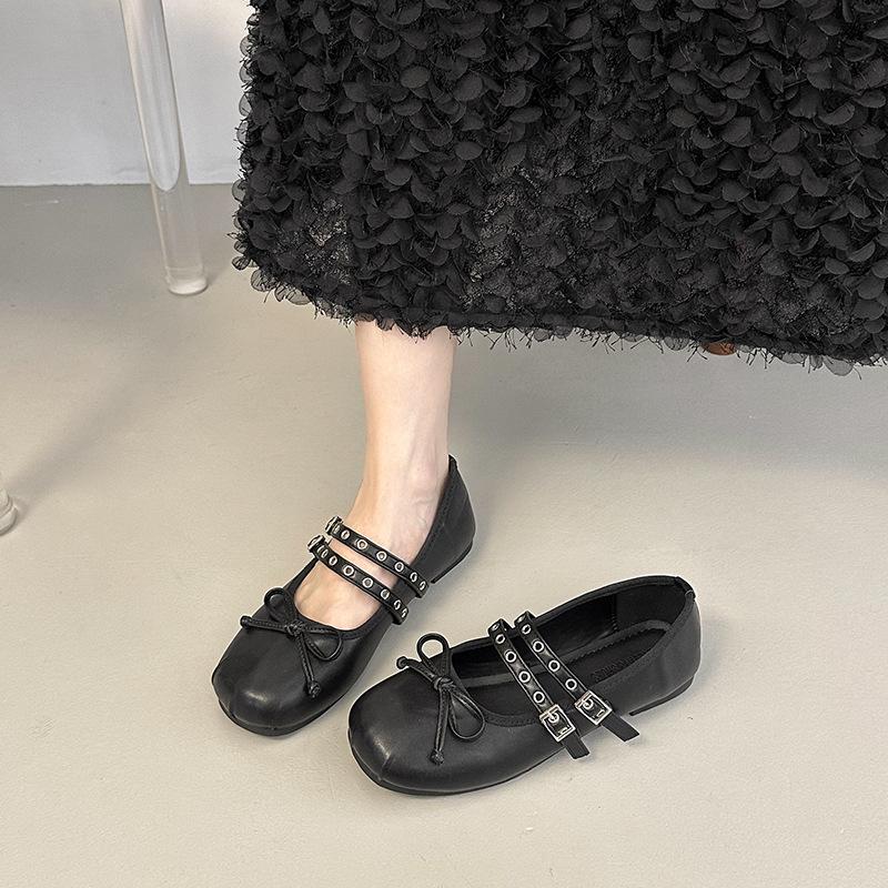 Fashion Square Toe Butterfly-knot Women Mary Jane Shoes Ladies Soft Sole Dress Flats Casual Street Style Ballet Shoes