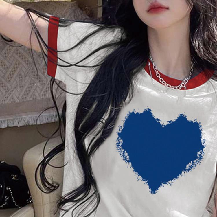 2025 Summer New Love Short-sleeved T-shirt Women's Loose Casual Printed Round Neck Top