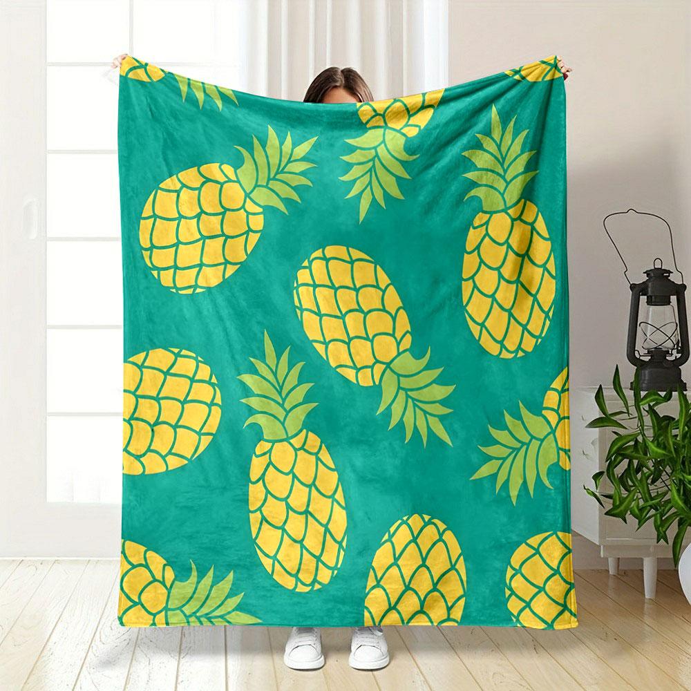 Pineapple Pattern On Teal Background Print Blanket Soft and Cozy Perfect for the Living Room Bed Sofa or a Nap,gift